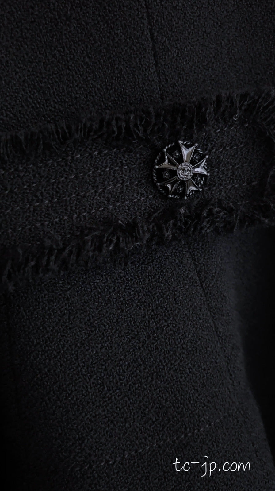 CHANEL 08A Black Fringe Wool Tweed Jacket Coat Dress 34 シャネル ブラック フリンジ ウール ツイード ジャケット コート ワンピース 即発