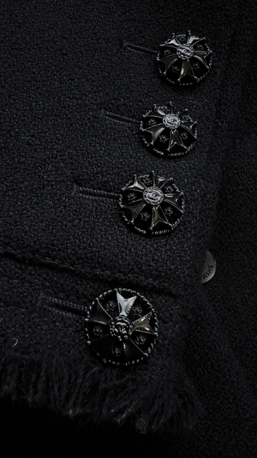CHANEL 08A Black Fringe Wool Tweed Jacket Coat Dress 34 シャネル ブラック フリンジ ウール ツイード ジャケット コート ワンピース 即発