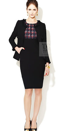 CHANEL 08A Black Fringe Wool Tweed Jacket Coat Dress 34 シャネル ブラック フリンジ ウール ツイード ジャケット コート ワンピース 即発