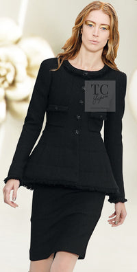 CHANEL 08A Black Fringe Wool Tweed Jacket Coat Dress 34 シャネル ブラック フリンジ ウール ツイード ジャケット コート ワンピース 即発