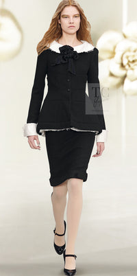 CHANEL 08A Black Fringe Wool Tweed Jacket Coat Dress 34 シャネル ブラック フリンジ ウール ツイード ジャケット コート ワンピース 即発