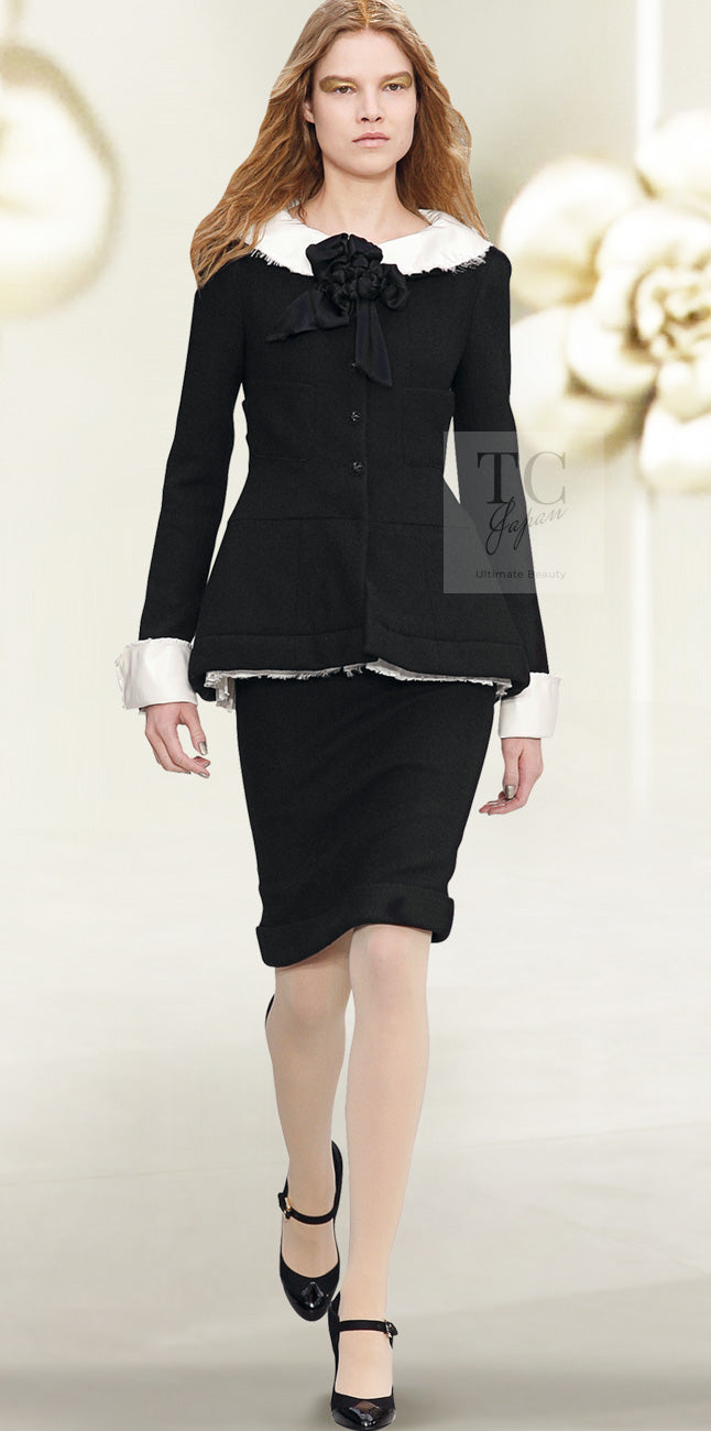 CHANEL 08A Black Fringe Wool Tweed Jacket Coat Dress 34 シャネル ブラック フリンジ ウール ツイード ジャケット コート ワンピース 即発