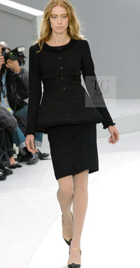 CHANEL 08A Black Fringe Wool Tweed Jacket Coat Dress 34 シャネル ブラック フリンジ ウール ツイード ジャケット コート ワンピース 即発