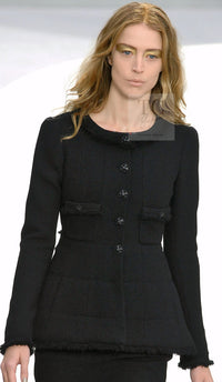 CHANEL 08A Black Fringe Wool Tweed Jacket Coat Dress 34 シャネル ブラック フリンジ ウール ツイード ジャケット コート ワンピース 即発