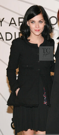 CHANEL 08A Black Fringe Wool Tweed Jacket Coat Dress 34 シャネル ブラック フリンジ ウール ツイード ジャケット コート ワンピース 即発