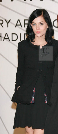 CHANEL 08A Black Fringe Wool Tweed Jacket Coat Dress 34 シャネル ブラック フリンジ ウール ツイード ジャケット コート ワンピース 即発