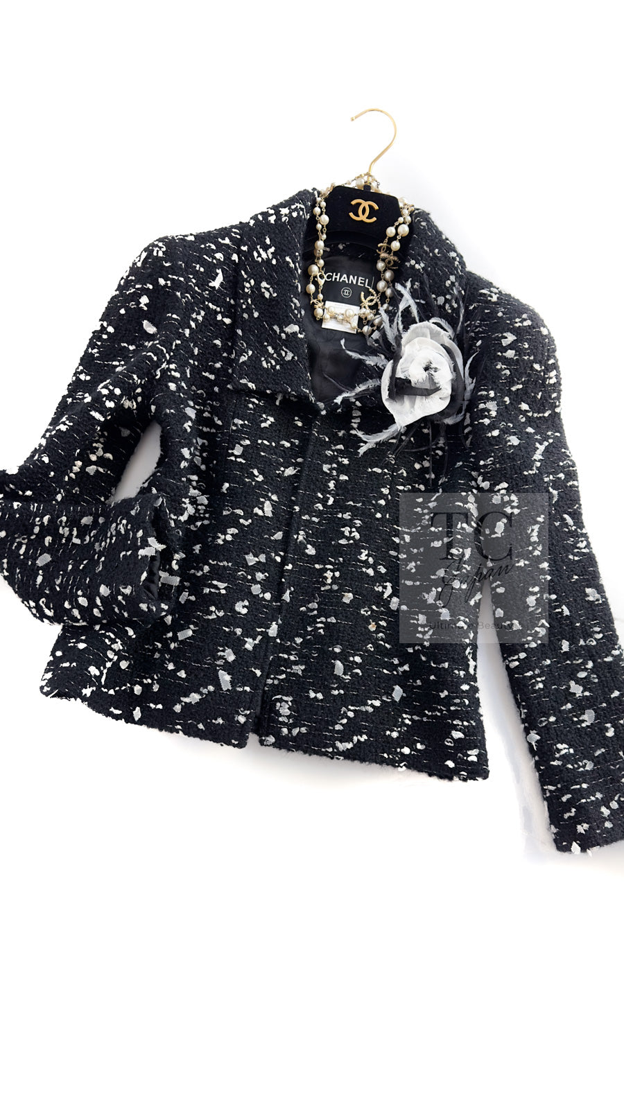 シャネル ジャケット CHANEL 02A ブラック ホワイト ウール ツイード 42