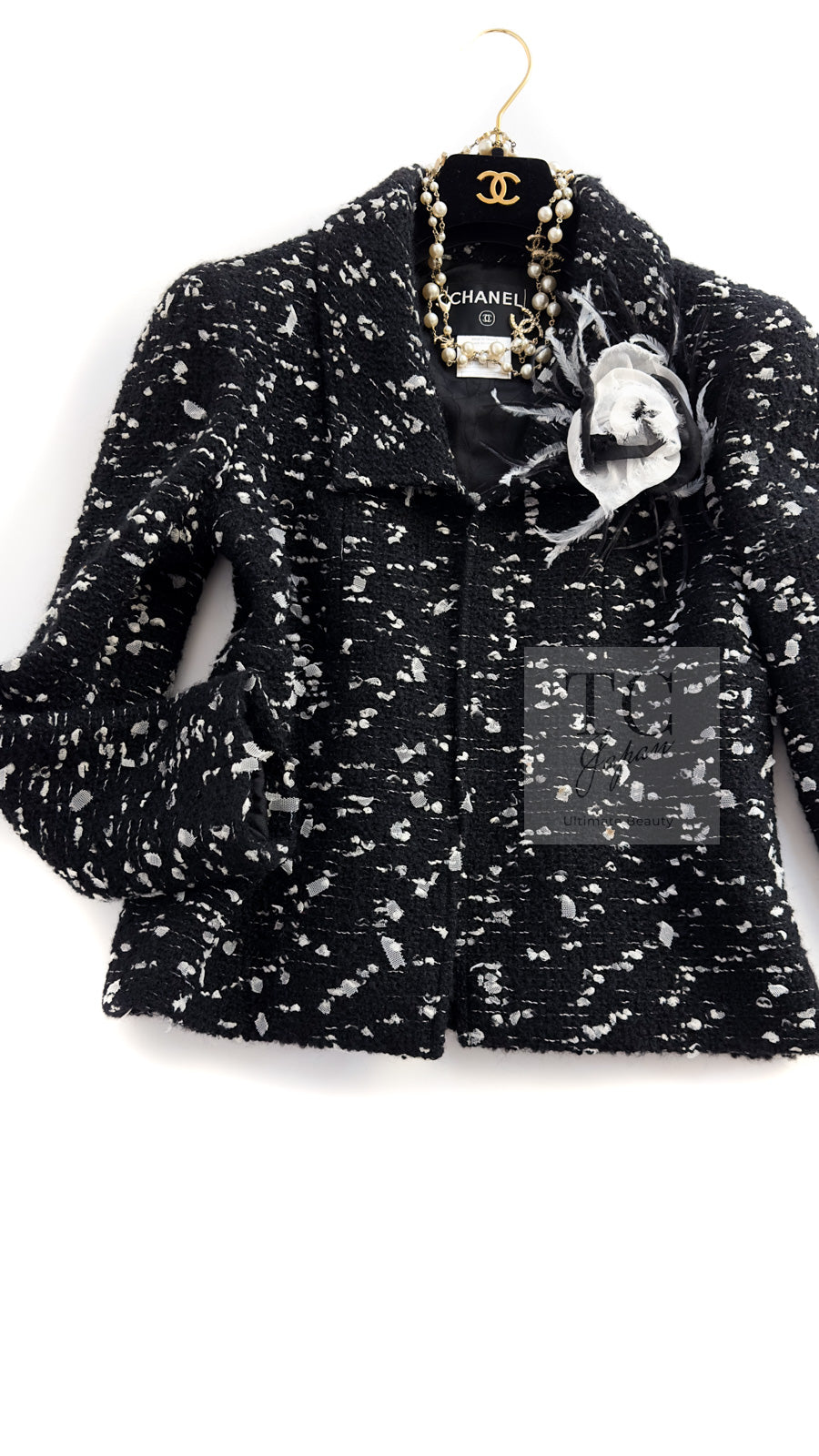 シャネル ジャケット CHANEL ブラック ホワイト ウール ツイード 02A