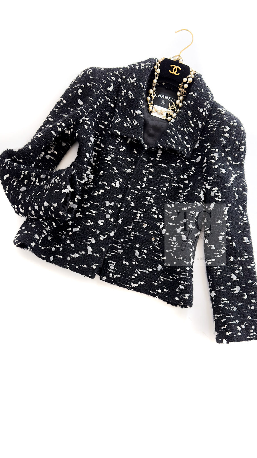 CHANEL 02A Black White Wool Tweed Jacket 42 シャネル ブラック ホワイト ウール ツイード ジャケット 即発
