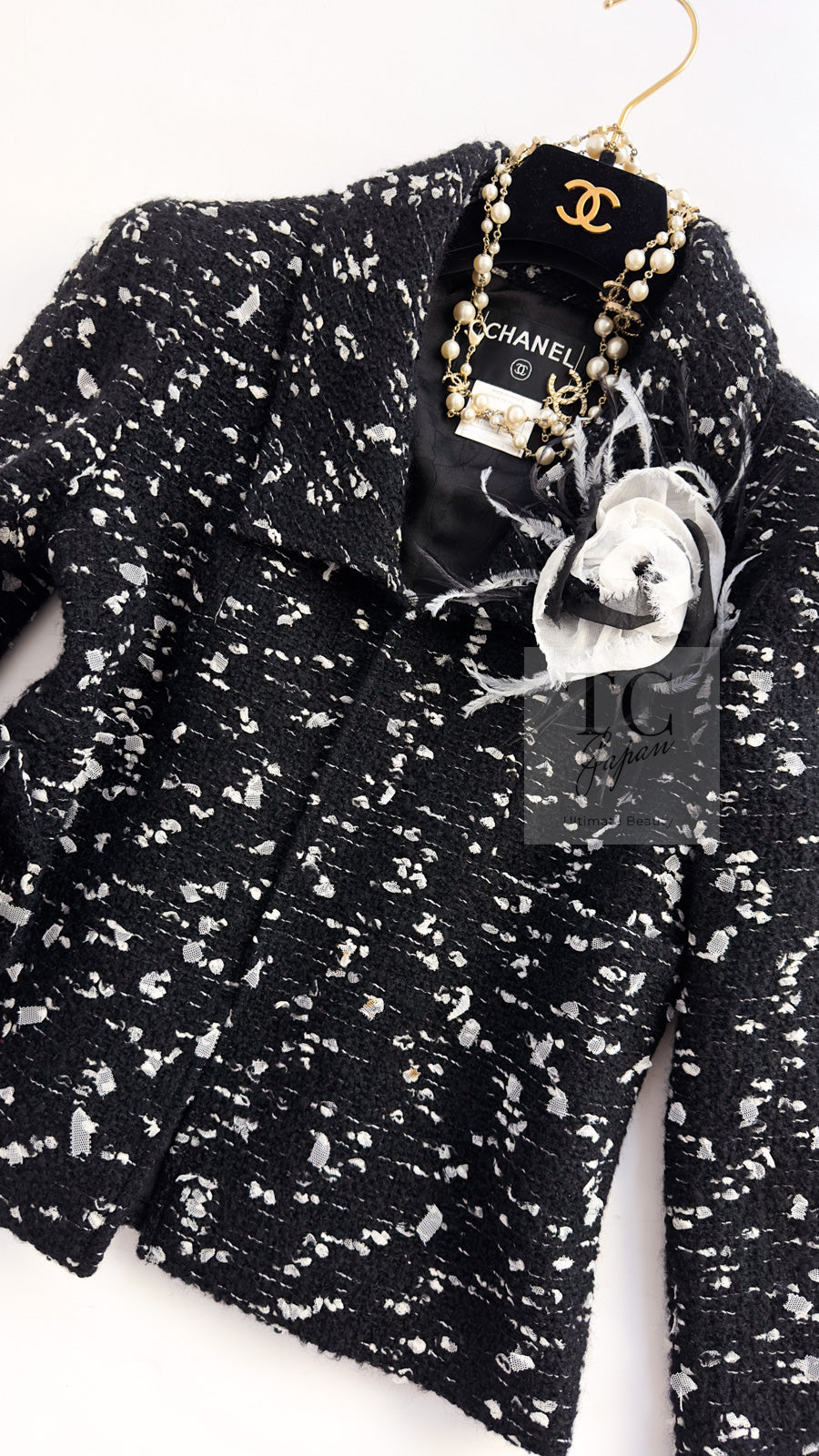 CHANEL 02A Black White Wool Tweed Jacket 42 シャネル ブラック ホワイト ウール ツイード ジャケット 即発