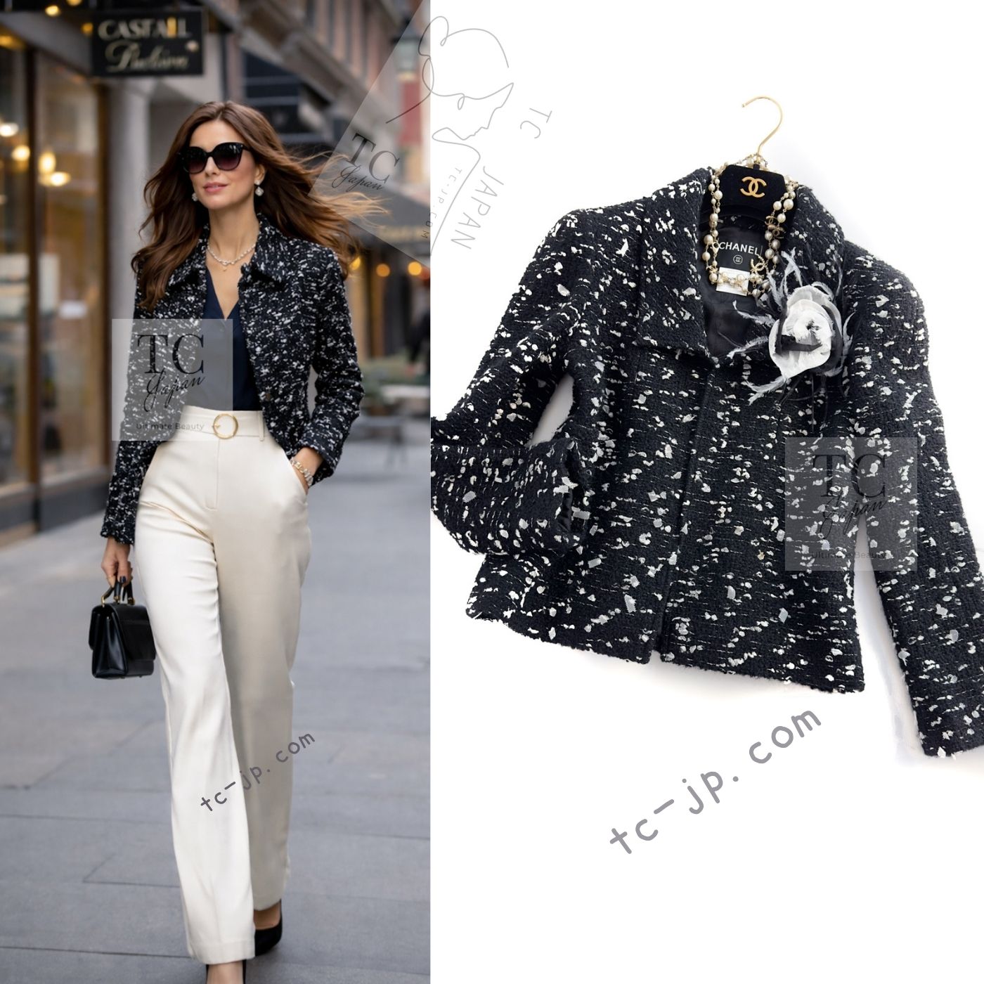 CHANEL 02A Black White Wool Tweed Jacket 42 シャネル ブラック ホワイト ウール ツイード ジャケット 即発