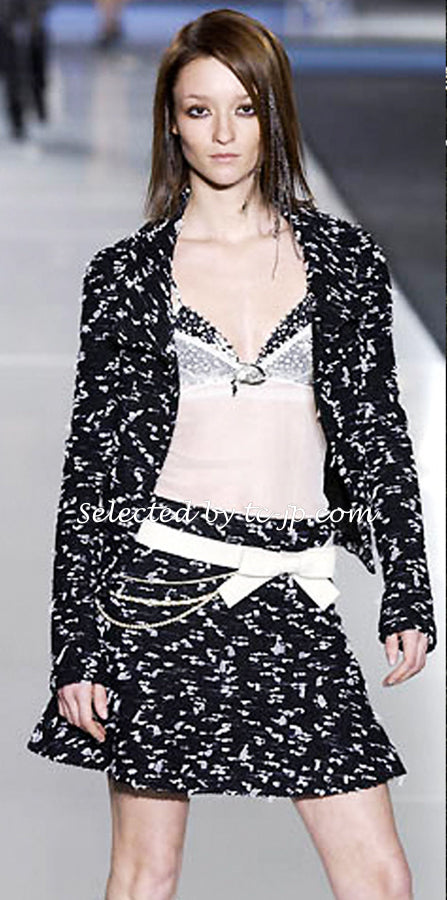 CHANEL 02A Black White Wool Tweed Jacket 42 シャネル ブラック ホワイト ウール ツイード ジャケット 即発