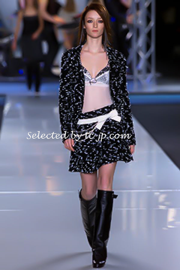 CHANEL 02A Black White Wool Tweed Jacket 42 シャネル ブラック ホワイト ウール ツイード ジャケット 即発