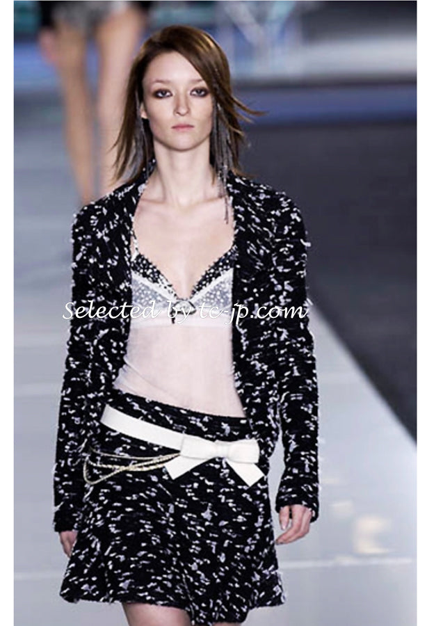 CHANEL 02A Black White Wool Tweed Jacket 42 シャネル ブラック ホワイト ウール ツイード ジャケット 即発