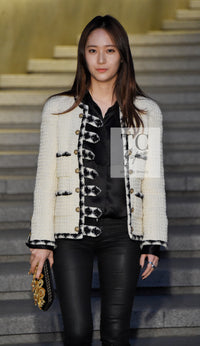 CHANEL 15PF Cream Wool Collarless Tweed Jacket 34 シャネル クリーム ウール ノーカラー ツイード ジャケット 即発 - TC JAPAN