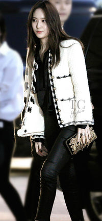 CHANEL 15PF Cream Wool Collarless Tweed Jacket 34 シャネル クリーム ウール ノーカラー ツイード ジャケット 即発 - TC JAPAN