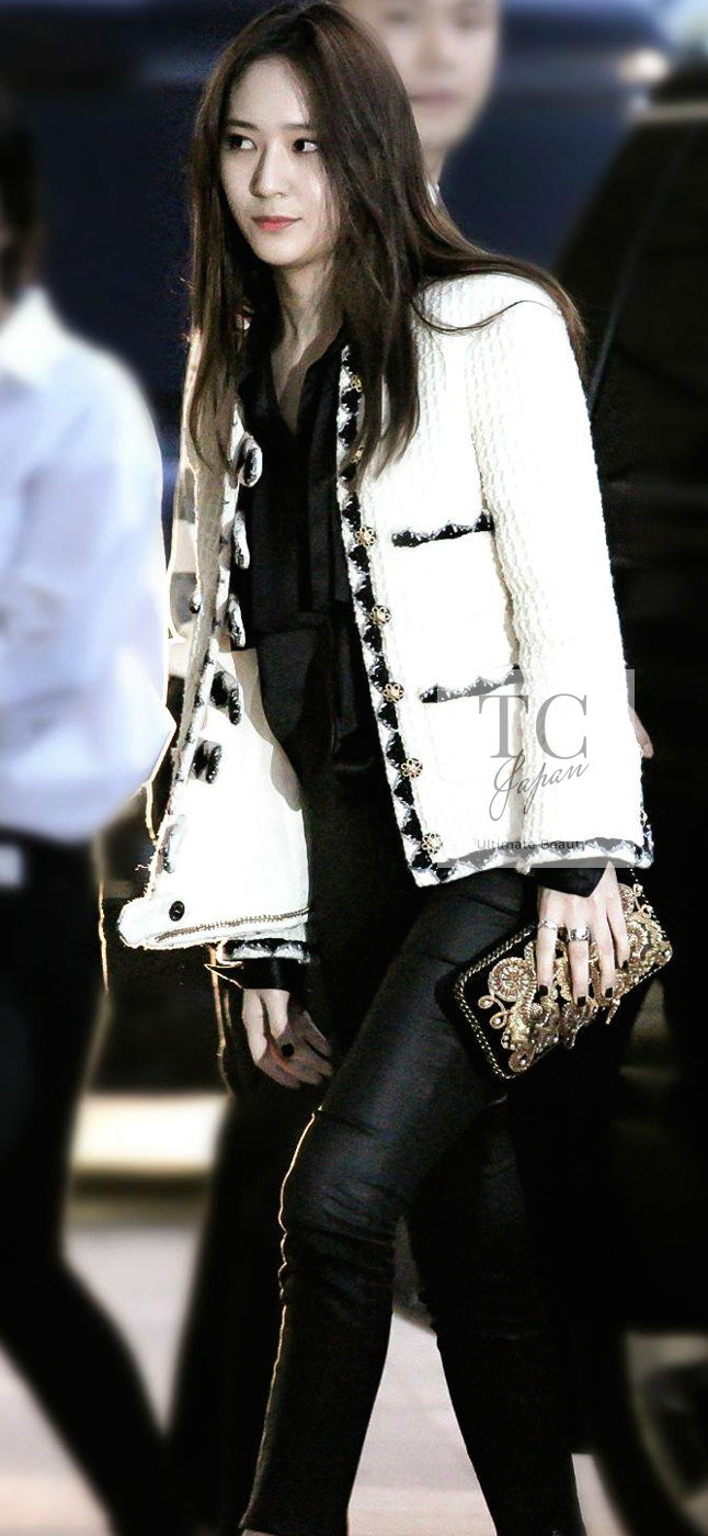 CHANEL 15PF Cream Wool Collarless Tweed Jacket 34 シャネル クリーム ウール ノーカラー ツイード ジャケット 即発 - TC JAPAN