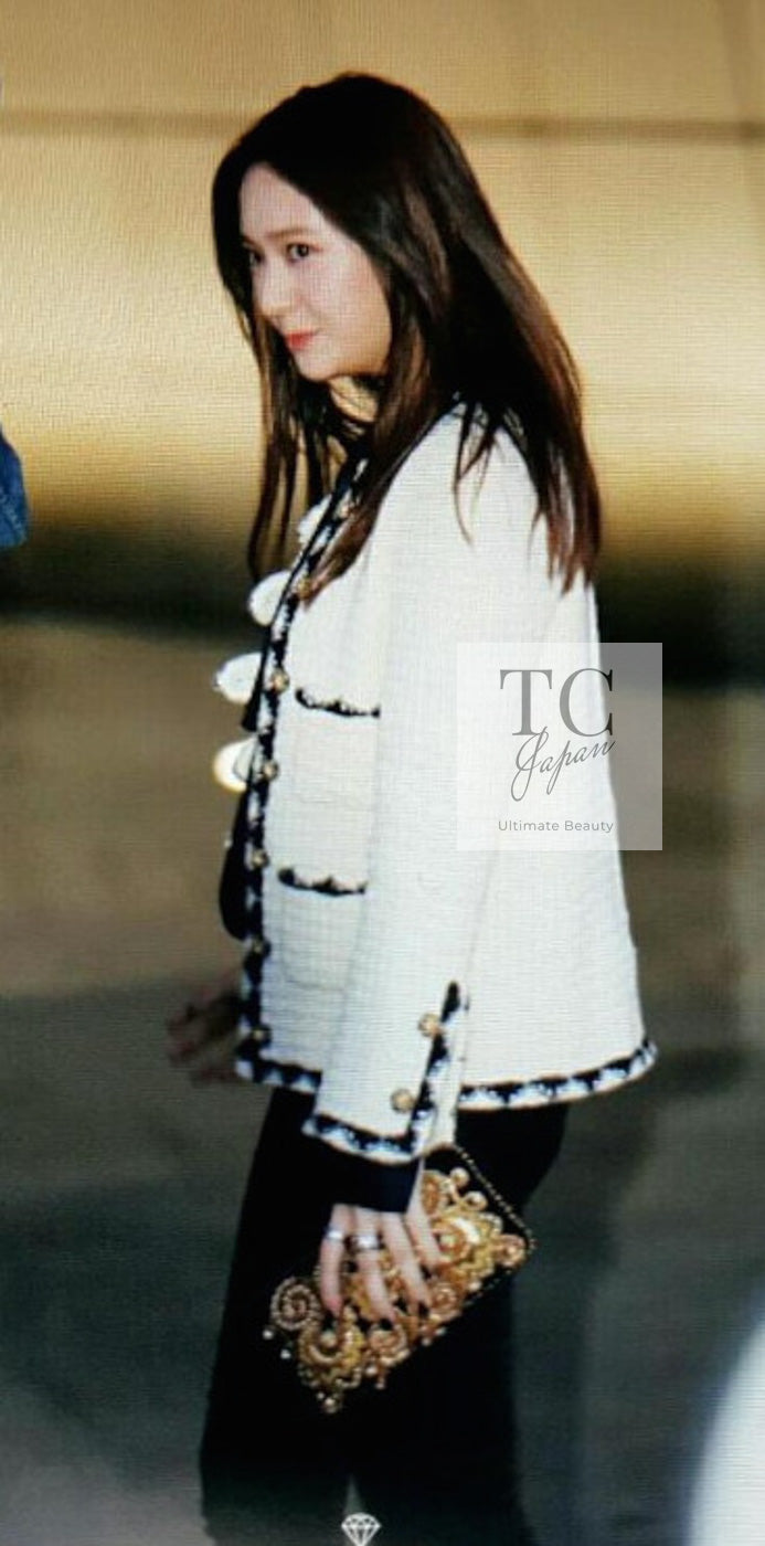 CHANEL 15PF Cream Black Wool Tweed Skirt 38 シャネル クリーム ブラック ウール ツイード スカート 即発 - TC JAPAN