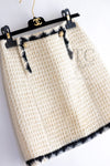 CHANEL 15PF Cream Black Wool Tweed Skirt 38 シャネル クリーム ブラック ウール ツイード スカート 即発