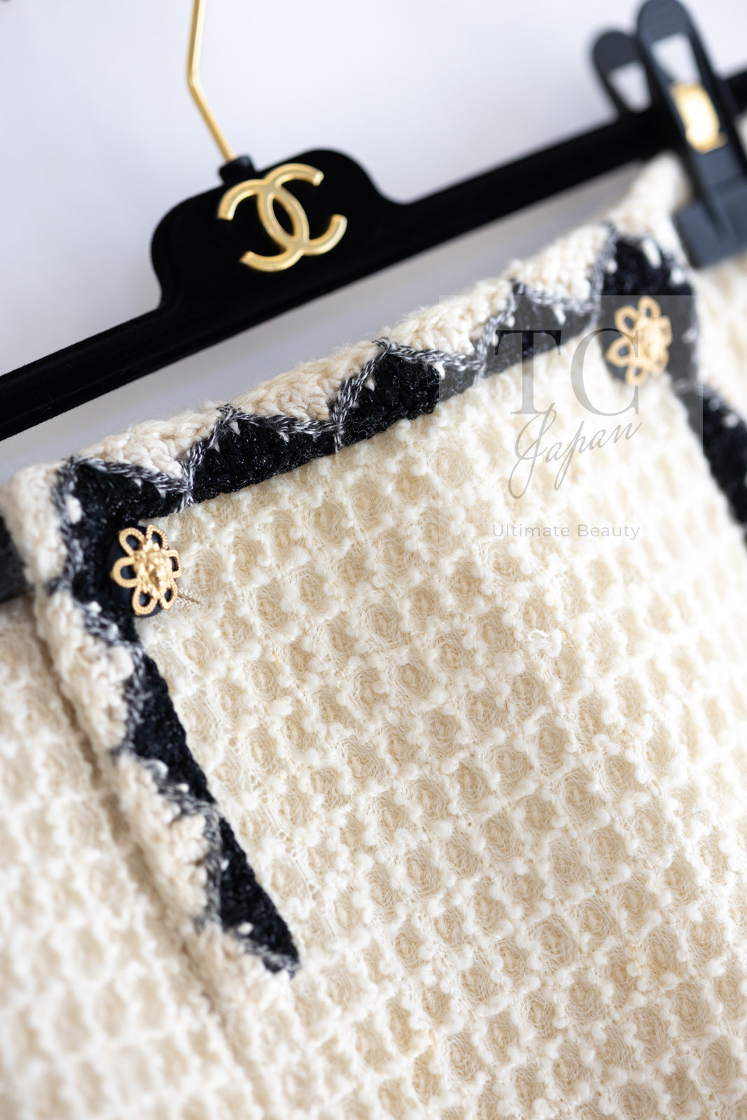 シャネル スカート CHANEL クリーム ブラック ウール ツイード 15PF