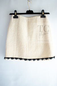 CHANEL 15PF Cream Black Wool Tweed Skirt 38 シャネル クリーム ブラック ウール ツイード スカート 即発