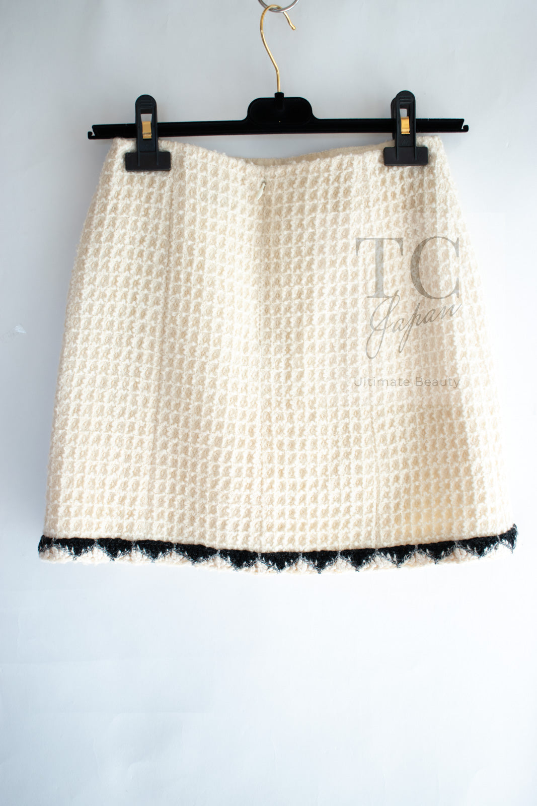 CHANEL 15PF Cream Black Wool Tweed Skirt 38 シャネル クリーム ブラック ウール ツイード スカート 即発