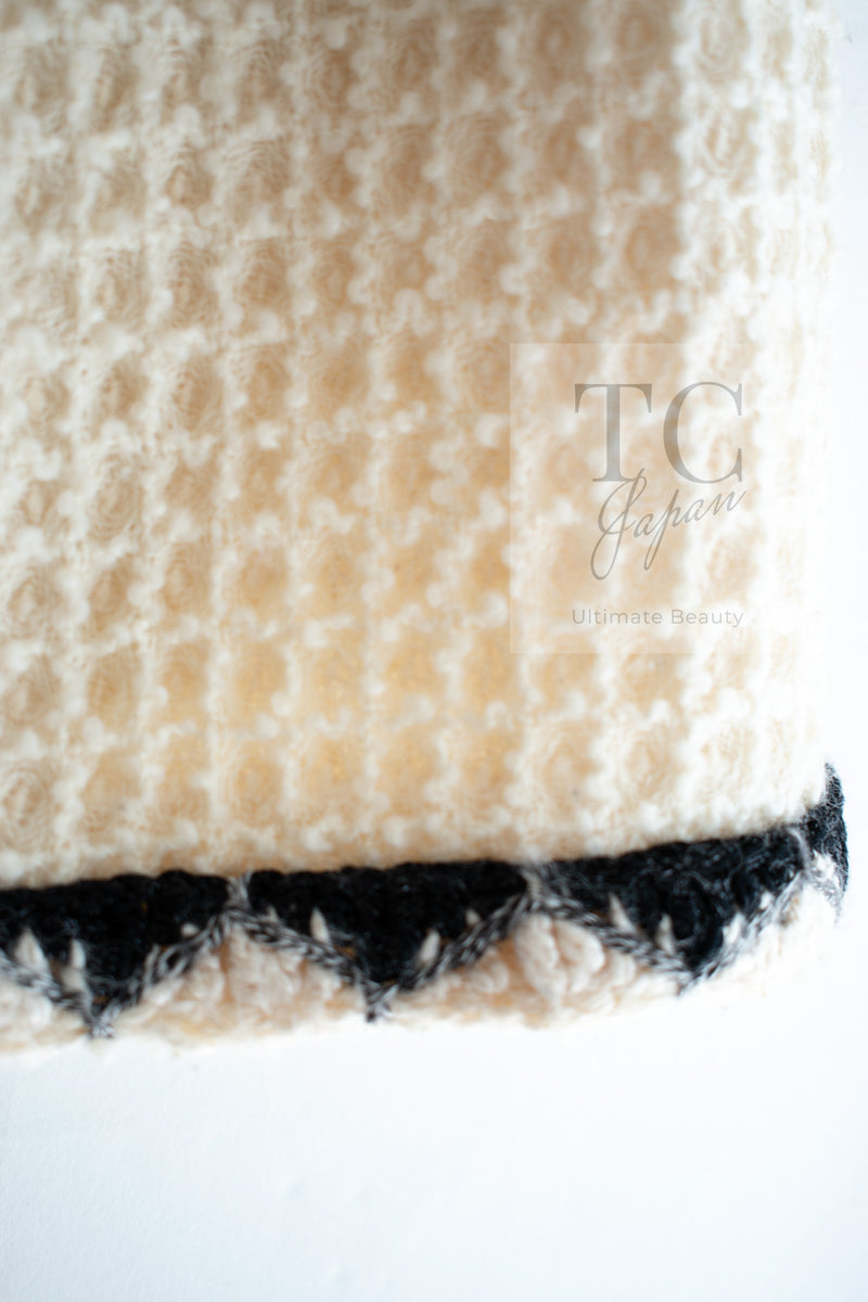 CHANEL 15PF Cream Black Wool Tweed Skirt 38 シャネル クリーム ブラック ウール ツイード スカート 即発