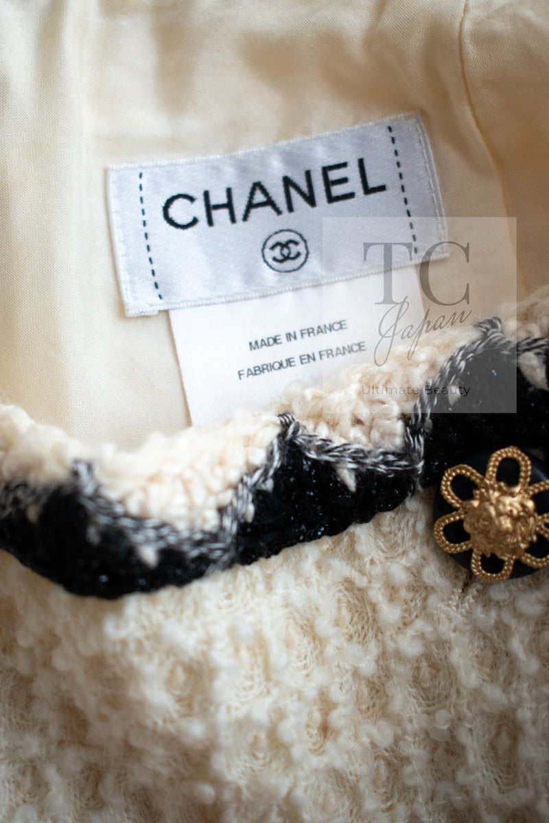 CHANEL 15PF Cream Black Wool Tweed Skirt 38 シャネル クリーム ブラック ウール ツイード スカート 即発