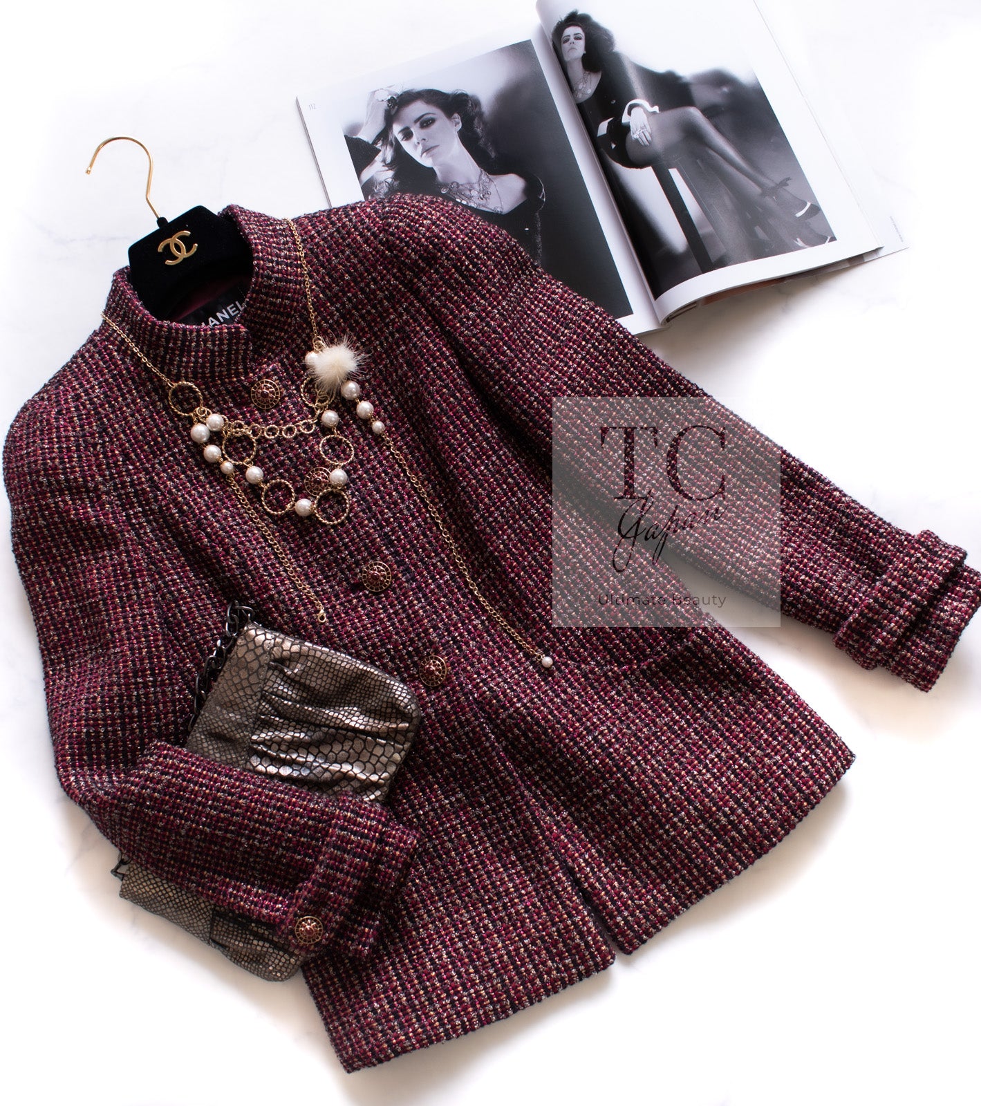 CHANEL 12PF Burgundy Wine Red Griopix Jacket 36 シャネル バーガンディー ワイン レッド グリポア宝石ボタン ジャケット 即発