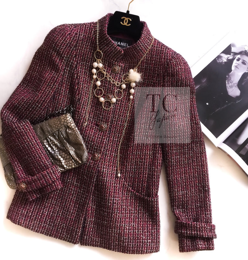 CHANEL 12PF Burgundy Wine Red Griopix Jacket 36 シャネル バーガンディー ワイン レッド グリポア宝石ボタン ジャケット 即発