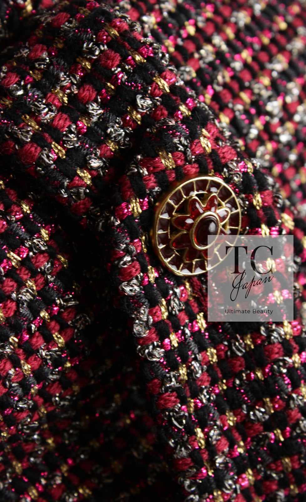 CHANEL 12PF Burgundy Wine Red Griopix Jacket 36 シャネル バーガンディー ワイン レッド グリポア宝石ボタン ジャケット 即発