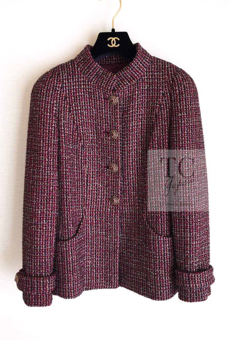 CHANEL 12PF Burgundy Wine Red Griopix Jacket 36 シャネル バーガンディー ワイン レッド グリポア宝石ボタン ジャケット 即発