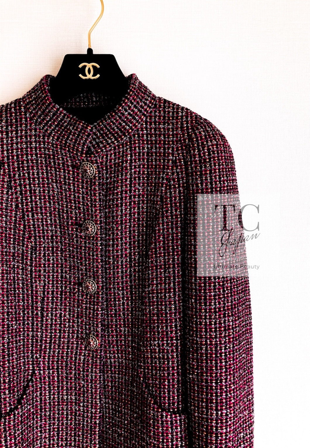 CHANEL 12PF Burgundy Wine Red Griopix Jacket 36 シャネル バーガンディー ワイン レッド グリポア宝石ボタン ジャケット 即発