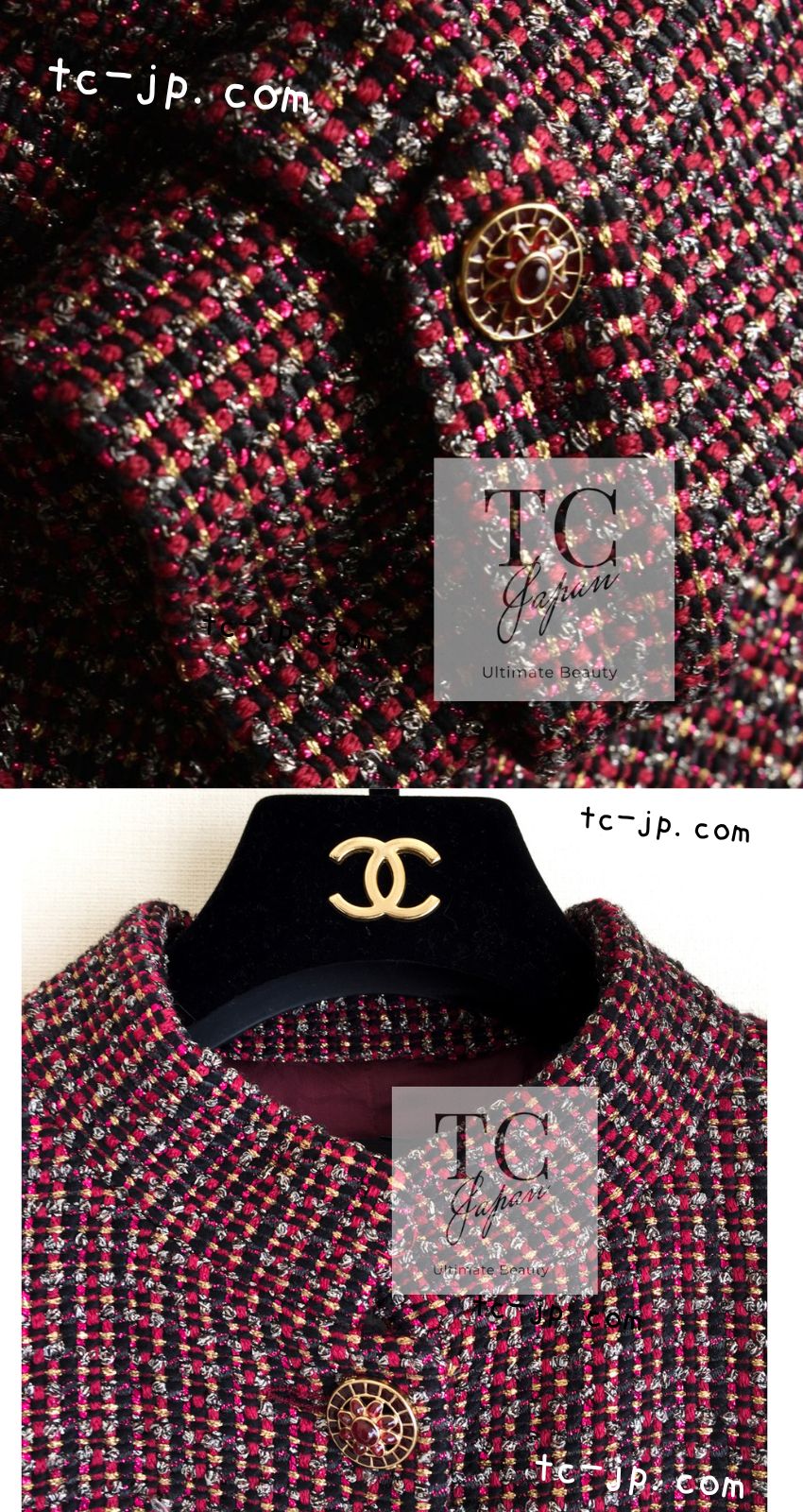 CHANEL 12PF Burgundy Wine Red Griopix Jacket 36 シャネル バーガンディー ワイン レッド グリポア宝石ボタン ジャケット 即発