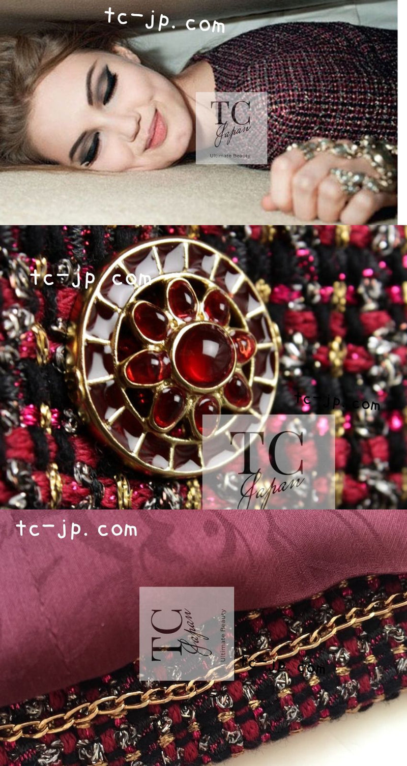 CHANEL 12PF Burgundy Wine Red Griopix Jacket 36 シャネル バーガンディー ワイン レッド グリポア宝石ボタン ジャケット 即発