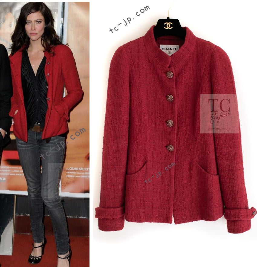 シャネル ジャケット CHANEL レッド グリポア宝石ボタン