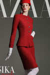 CHANEL 12PF Red Griopix Buttons Cotton Jacket 36 シャネル レッド グリポア 宝石 ボタン コットン ジャケット 即発