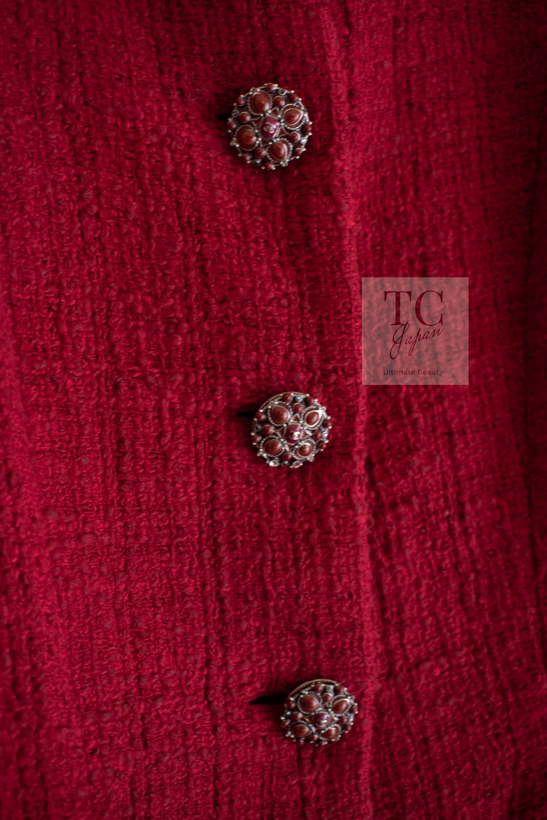 CHANEL 12PF Red Griopix Buttons Cotton Jacket 36 シャネル レッド グリポア 宝石 ボタン コットン ジャケット 即発