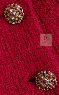 CHANEL 12PF Red Griopix Buttons Cotton Jacket 36 シャネル レッド グリポア 宝石 ボタン コットン ジャケット 即発