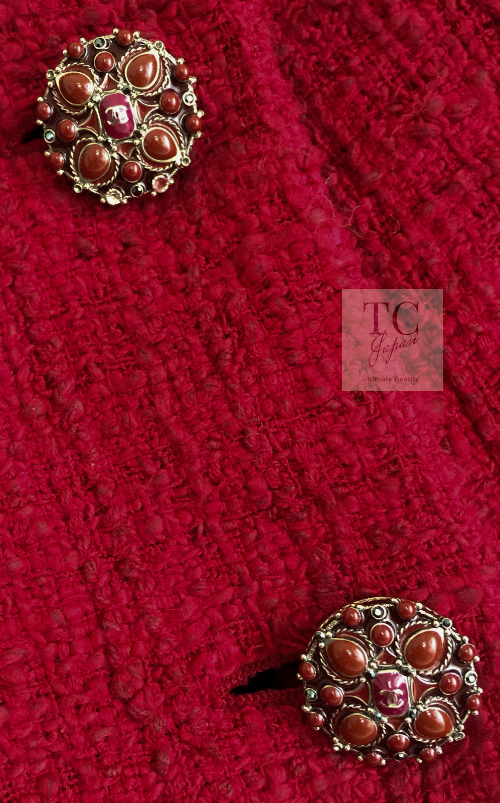 CHANEL 12PF Red Griopix Buttons Cotton Jacket 36 シャネル レッド グリポア 宝石 ボタン コットン ジャケット 即発