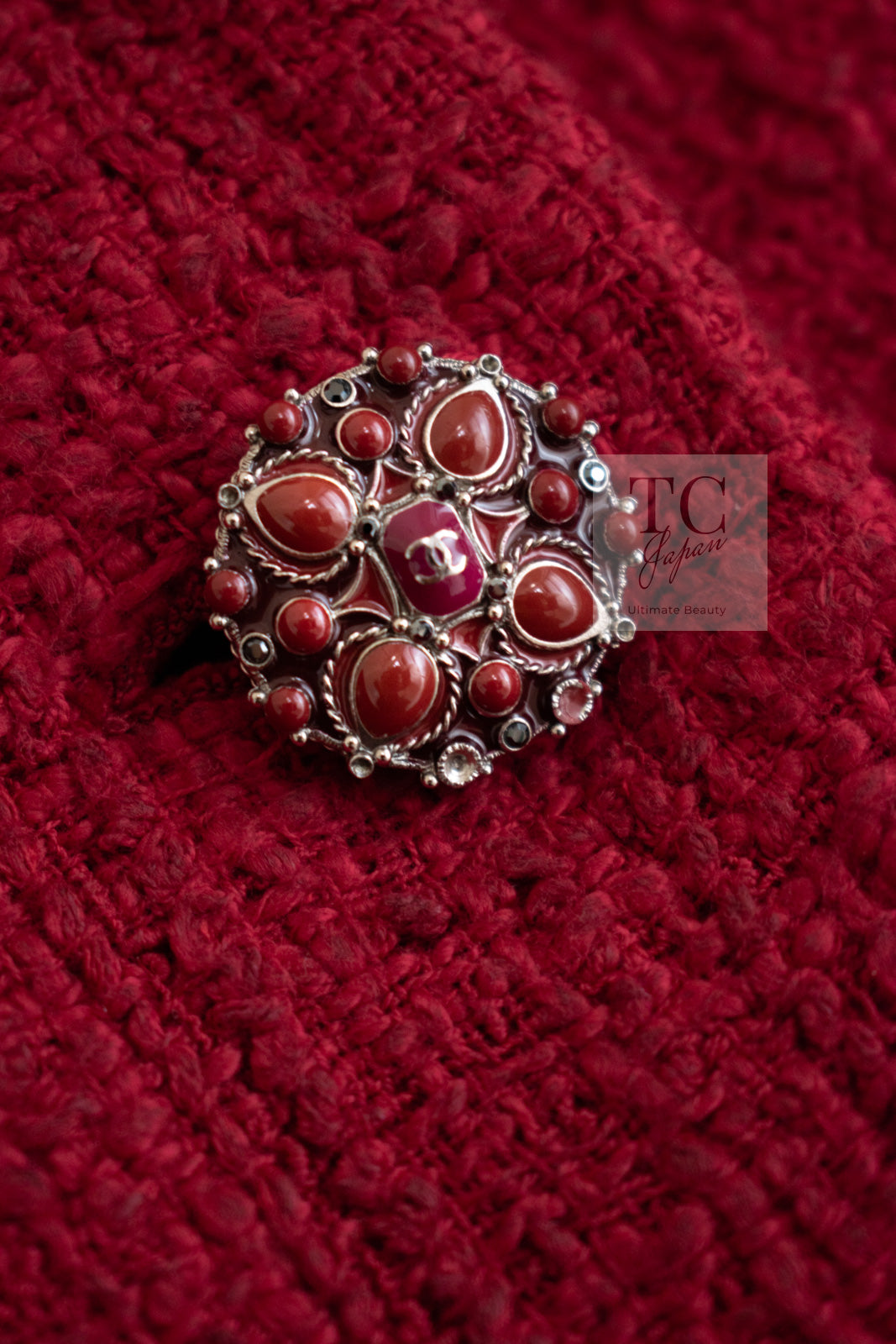 CHANEL 12PF Red Griopix Buttons Cotton Jacket 36 シャネル レッド グリポア 宝石 ボタン コットン ジャケット 即発