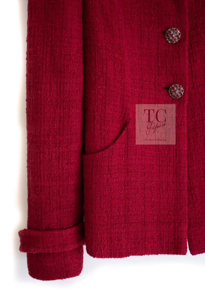 CHANEL 12PF Red Griopix Buttons Cotton Jacket 36 シャネル レッド グリポア 宝石 ボタン コットン ジャケット 即発
