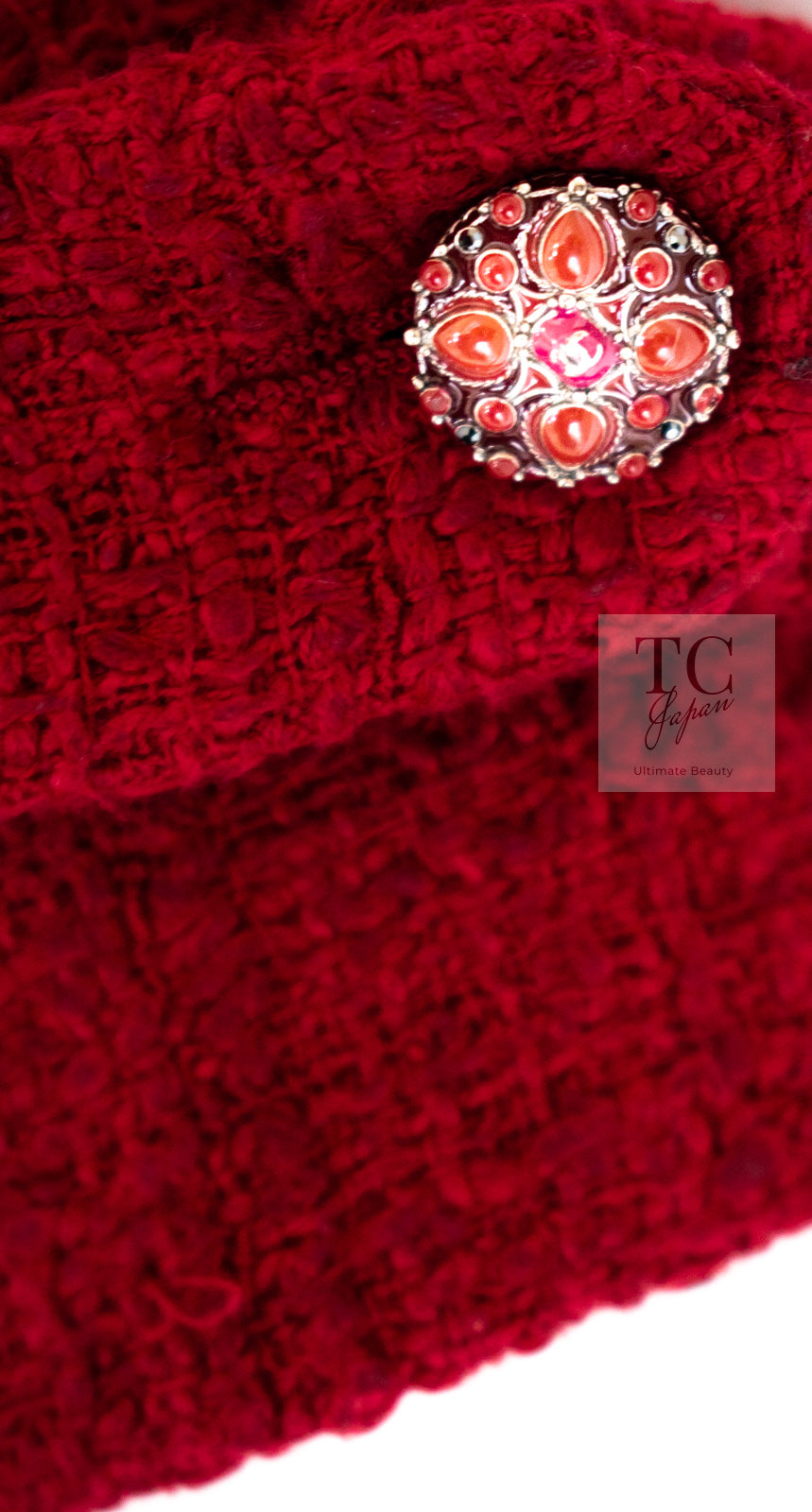 CHANEL 12PF Red Griopix Buttons Cotton Jacket 36 シャネル レッド グリポア 宝石 ボタン コットン ジャケット 即発