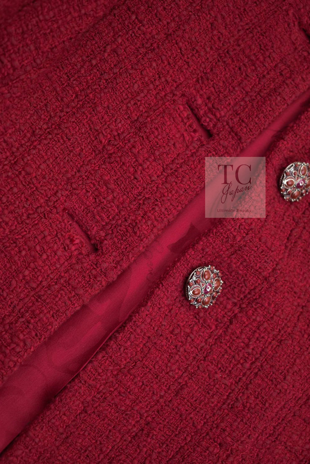 CHANEL 12PF Red Griopix Buttons Cotton Jacket 36 シャネル レッド グリポア 宝石 ボタン コットン ジャケット 即発