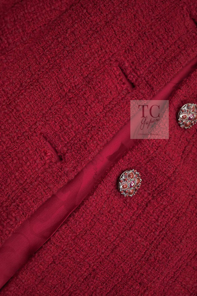 CHANEL 12PF Red Griopix Buttons Cotton Jacket 36 シャネル レッド グリポア 宝石 ボタン コットン ジャケット 即発