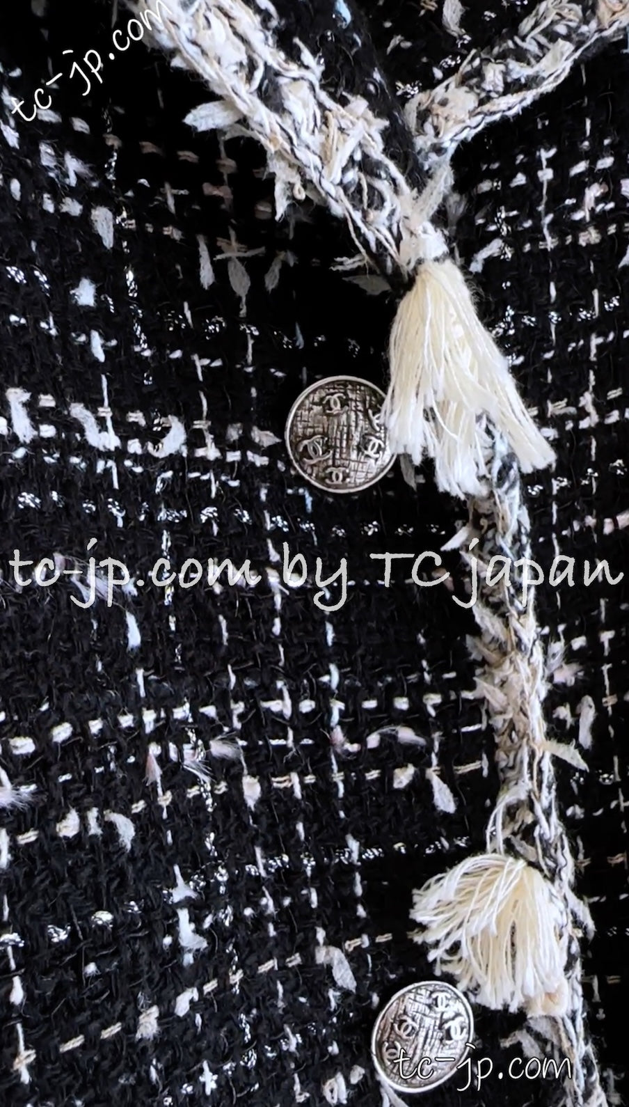 シャネル ジャケット CHANEL ブラック クリーム フリンジトリミング