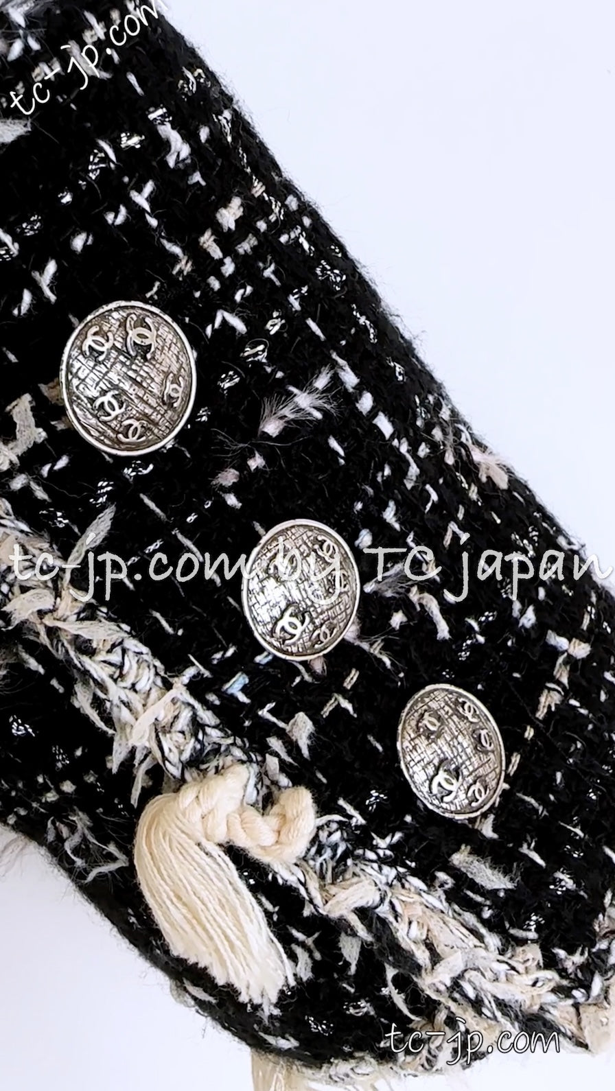 シャネル ジャケット CHANEL ブラック クリーム フリンジトリミング