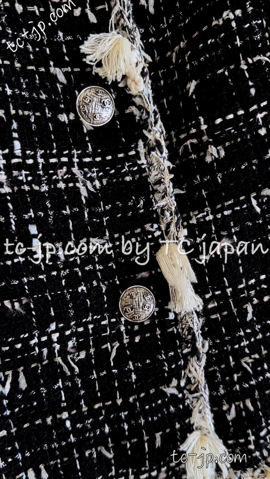 シャネル ジャケット CHANEL ブラック クリーム フリンジトリミング