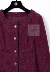 CHANEL 01A Vintage Bordeaux Wine Raspberry Red Cashmere Tweed Dress Coat 34 シャネル ヴィンテージ ボルドーワイン ラズベリー レッド カシミヤ ツイード ワンピース コート 即発