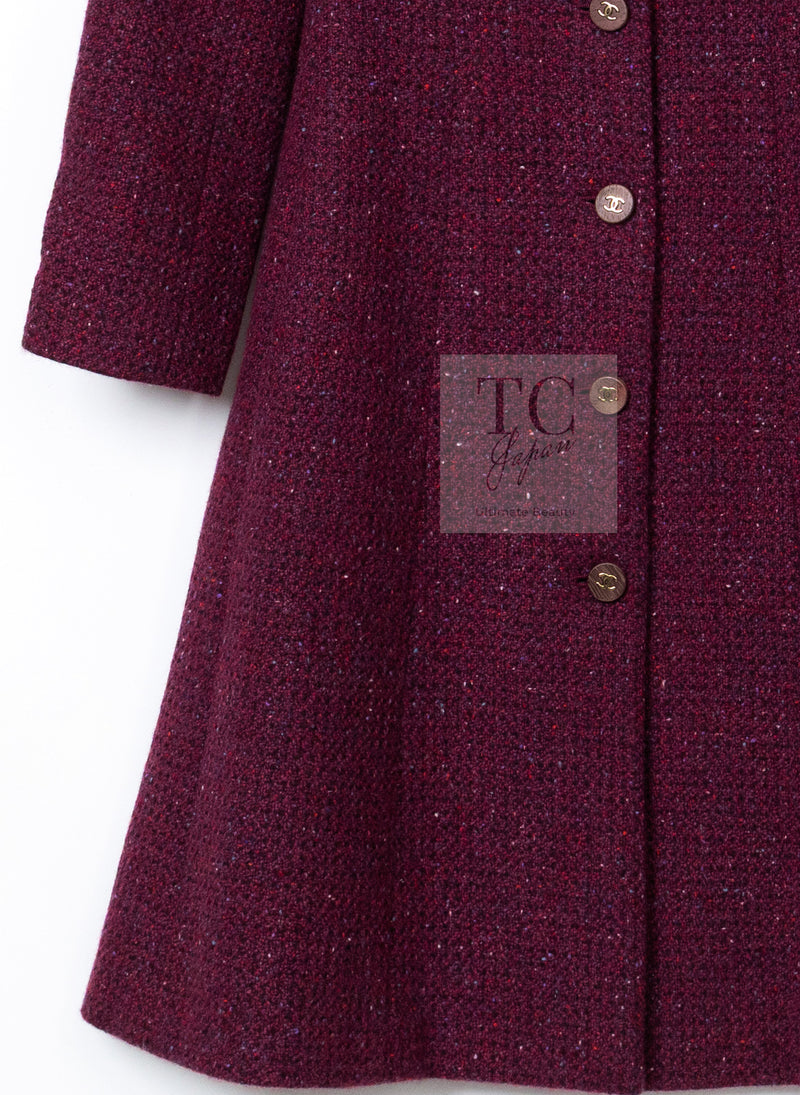 CHANEL 01A Vintage Bordeaux Wine Raspberry Red Cashmere Tweed Dress Coat 34 シャネル ヴィンテージ ボルドーワイン ラズベリー レッド カシミヤ ツイード ワンピース コート 即発